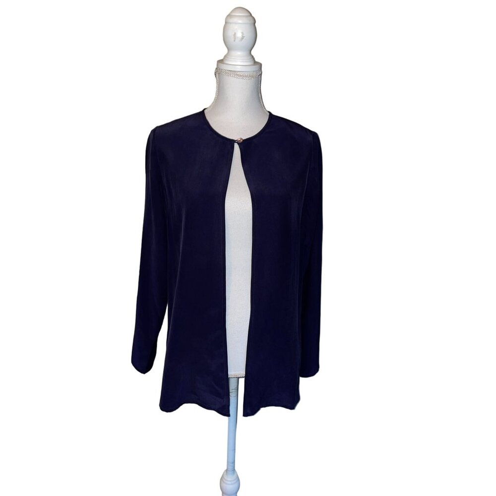 Eileen Fisher Cardigan Womens PS Petites Used Blue 100% Silk - Picture 14 of 14